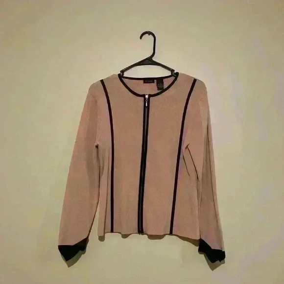 KnitdeKnit zipper Front long sleeve taupe-black size M - Picture 1 of 9